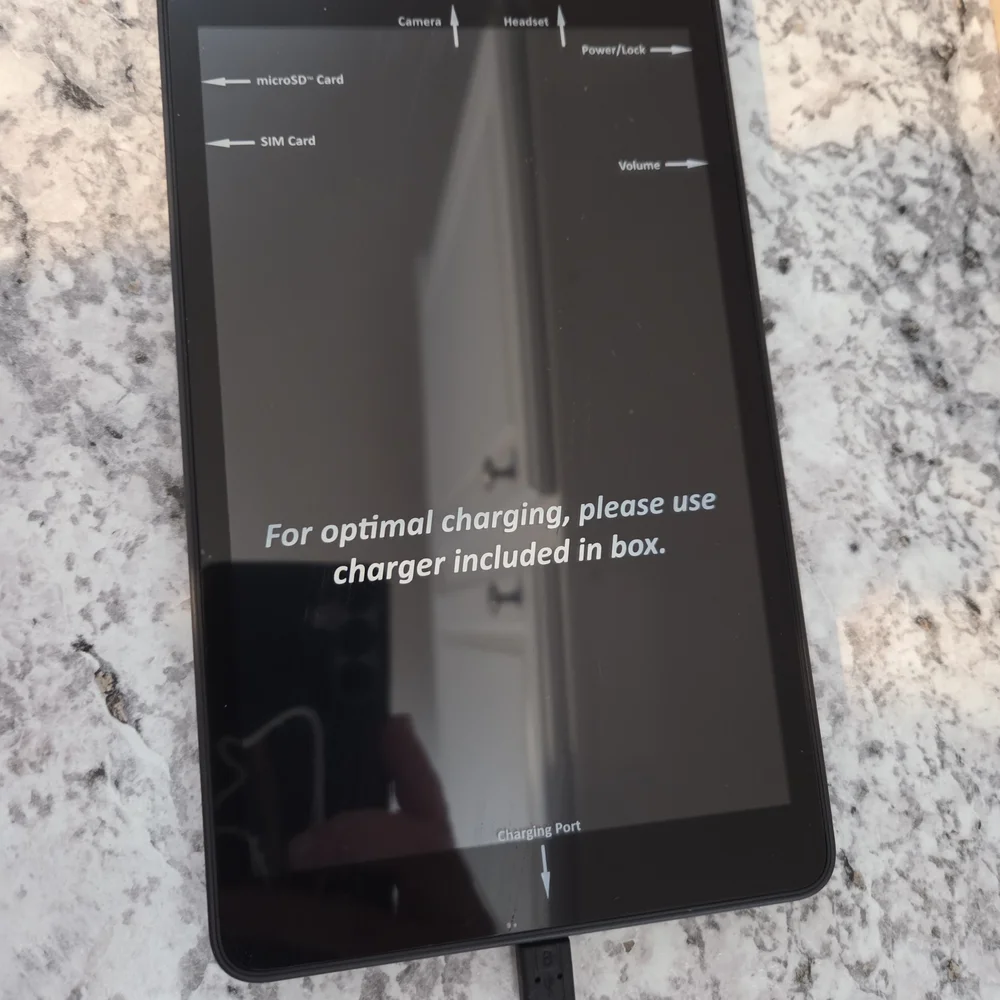 New In Box Sleek Black Tablet with Charging Port 8.4 In An Sim